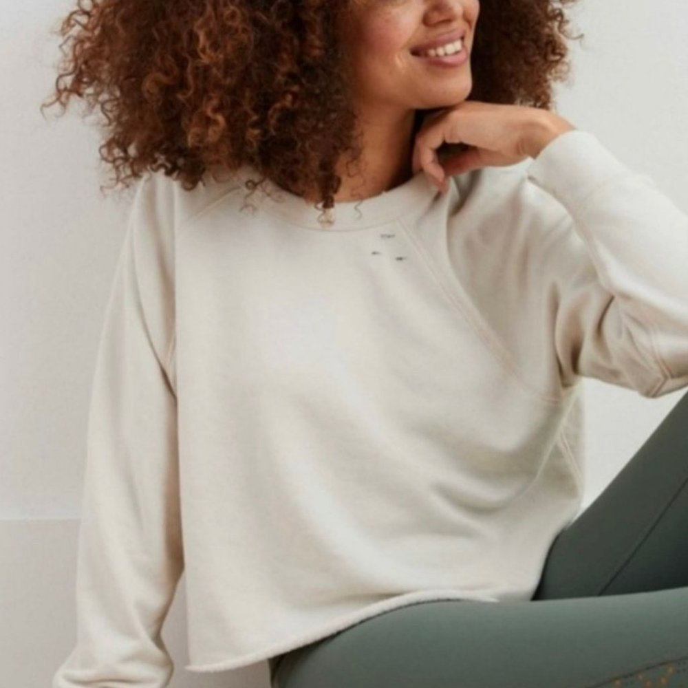 Aerie Sunday Soft Distressed Crewneck Cropped Sweatshirt Women's Size XS